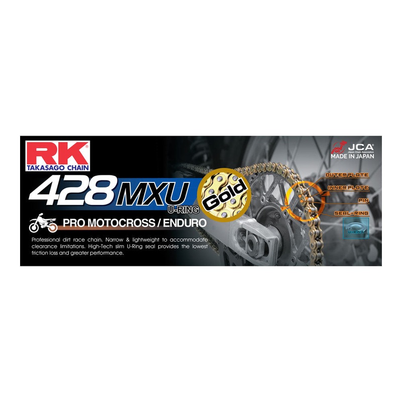 RK CHAIN 428MXU – 126 LINK – GOLD (U-RING)