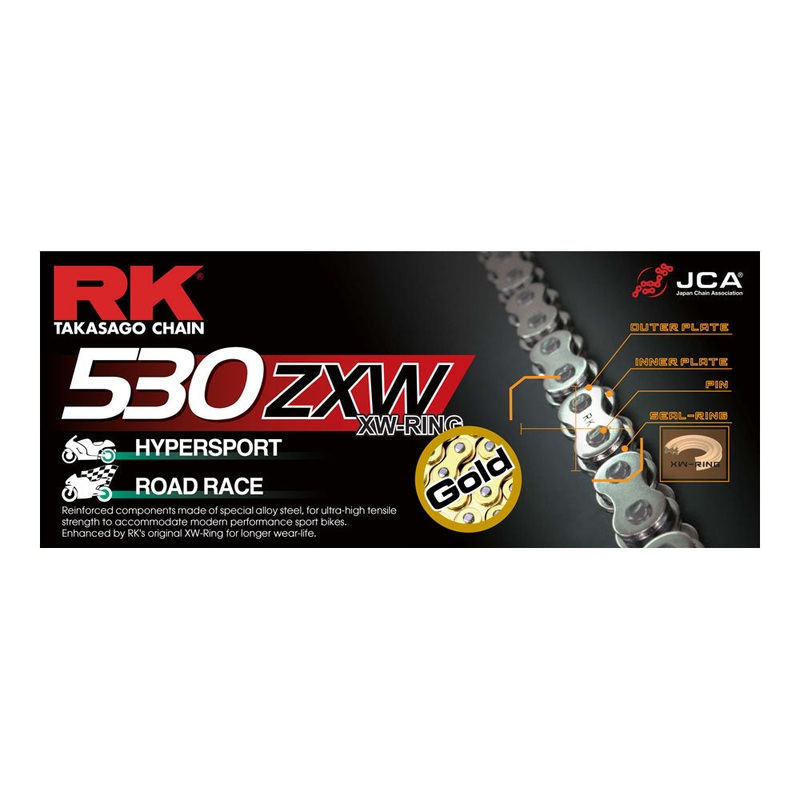 RK CHAIN 530ZXW – 120 LINK – GOLD