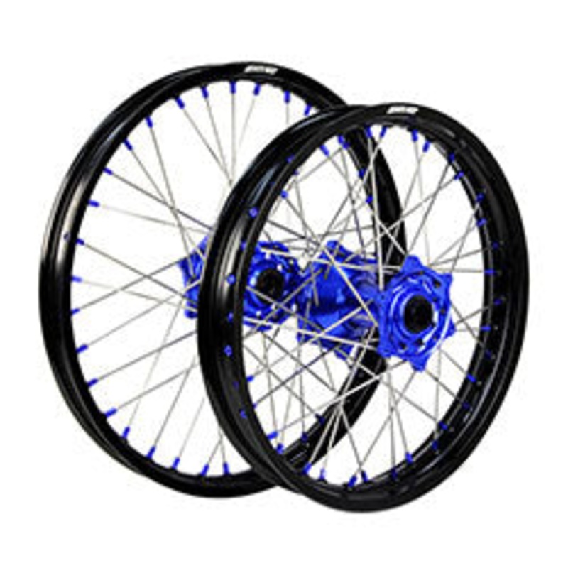STATES MX WHEEL SET HUSQVARNA FE 21″ FRONT/18″ REAR – BLACK/BLUE/BLUE
