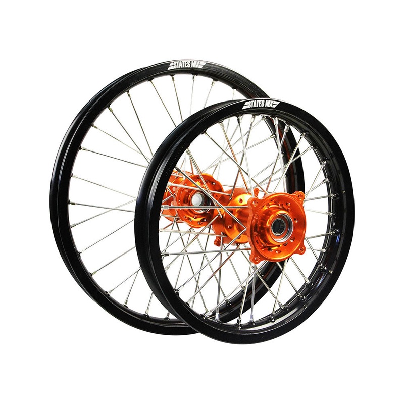 STATES MX WHEEL SET KTM 50SX 12″ FRONT/10″ REAR – BLACK/ORANGE