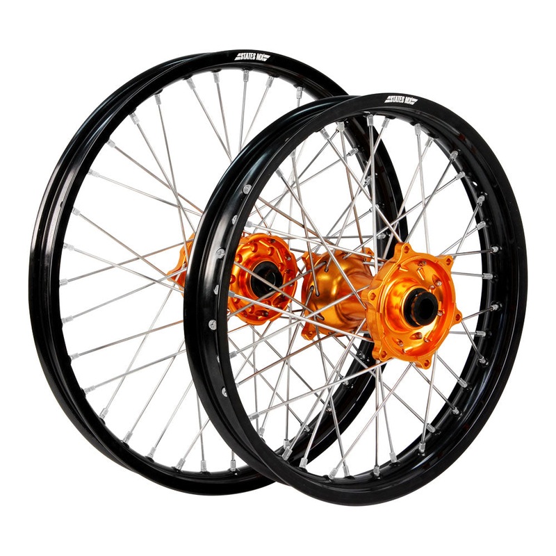 STATES MX WHEEL SET KTM EXC 03-22 21″ FRONT/18″ REAR – BLACK/ORANGE