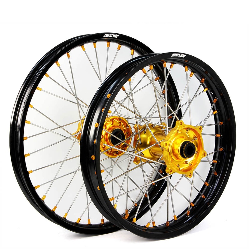 STATES MX WHEEL SET SUZUKI RM-Z250/450 07-21 21″ FRONT/19″ REAR – BLACK/GOLD