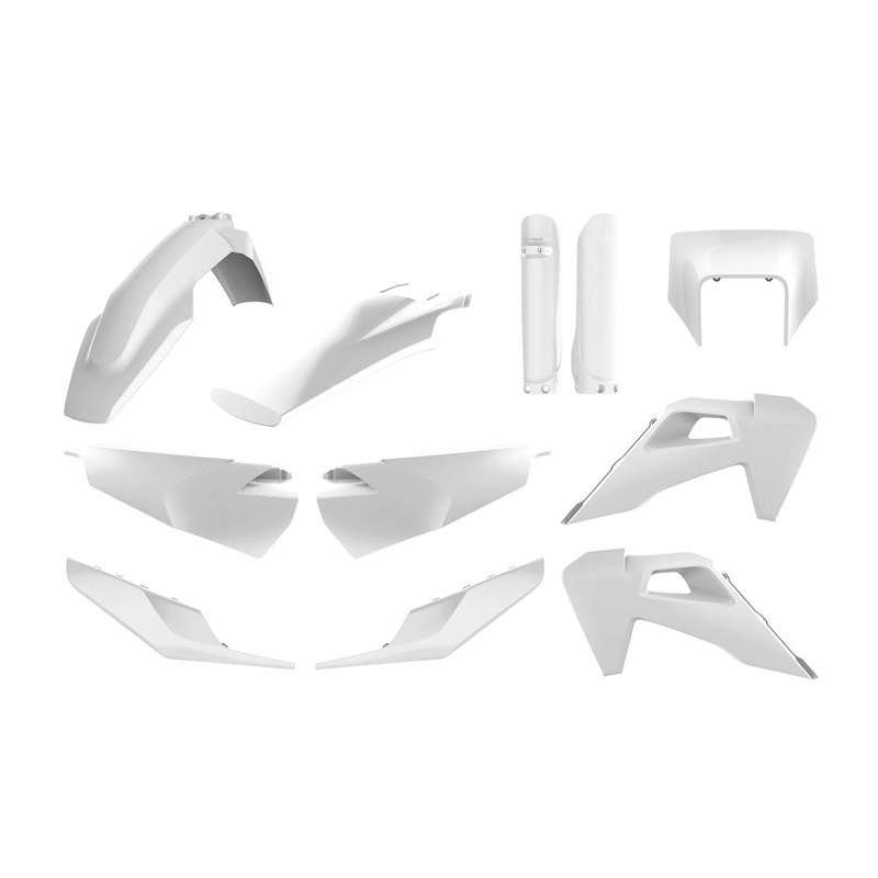 POLISPORT ENDURO KIT HUSQVARNA TE/FE 20-23 – WHITE (INCLUDES HEADLIGHT SURROUND & FORK GUARDS)