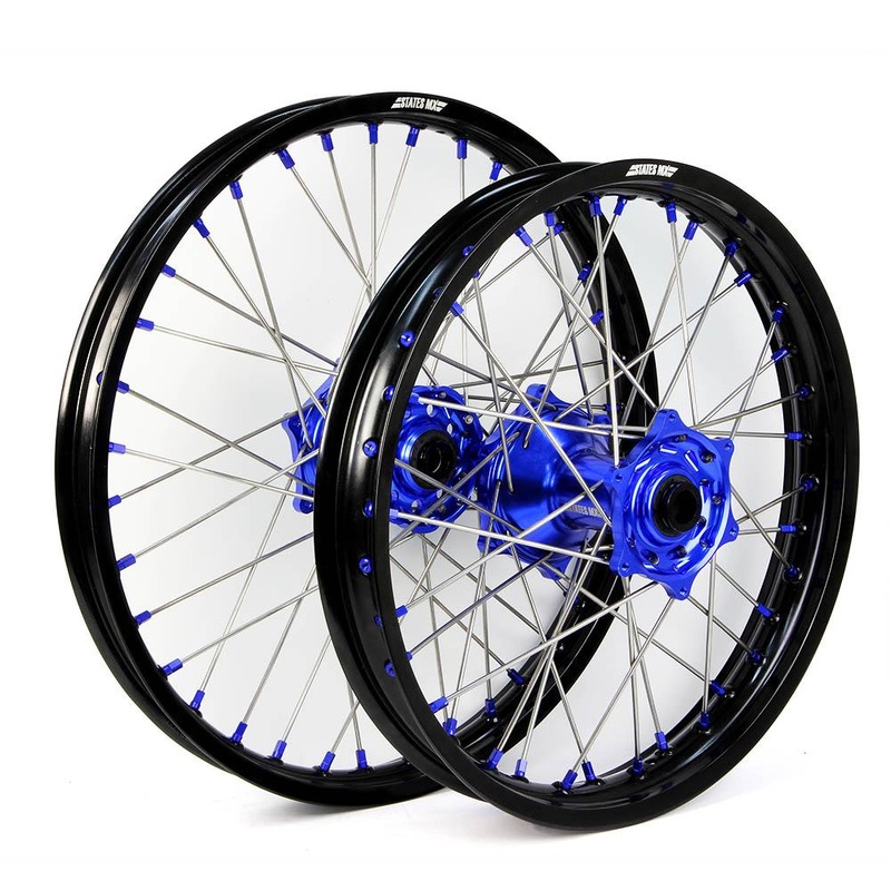 STATES MX WHEEL SET KAWASAKI KX250F/450F 06-18 21″ FRONT/19″ REAR – BLACK/BLUE