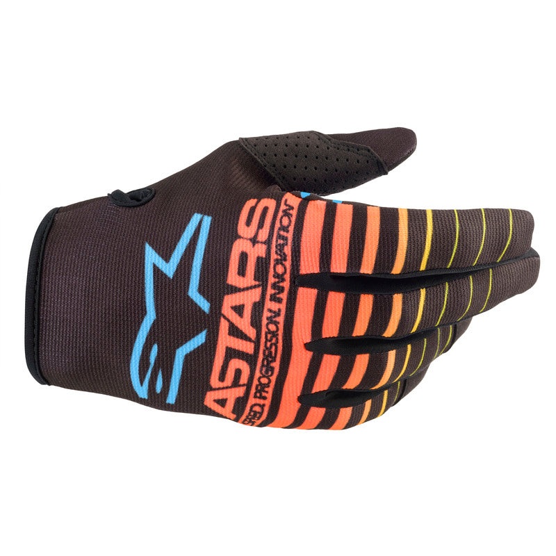 Alpinestars 2022 Youth Radar Gloves  – Black/Fluro Yellow/Coral 3XS