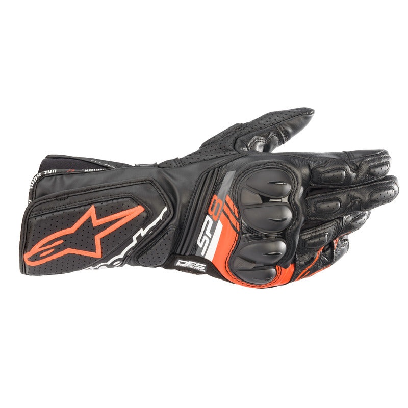 Alpinestars SP8 V3 Leather Motorcycle Gloves – Black/Red Fluro S