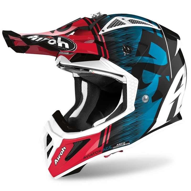 Airoh Aviator Ace Kybon Helmet – Blue/Red Gloss S