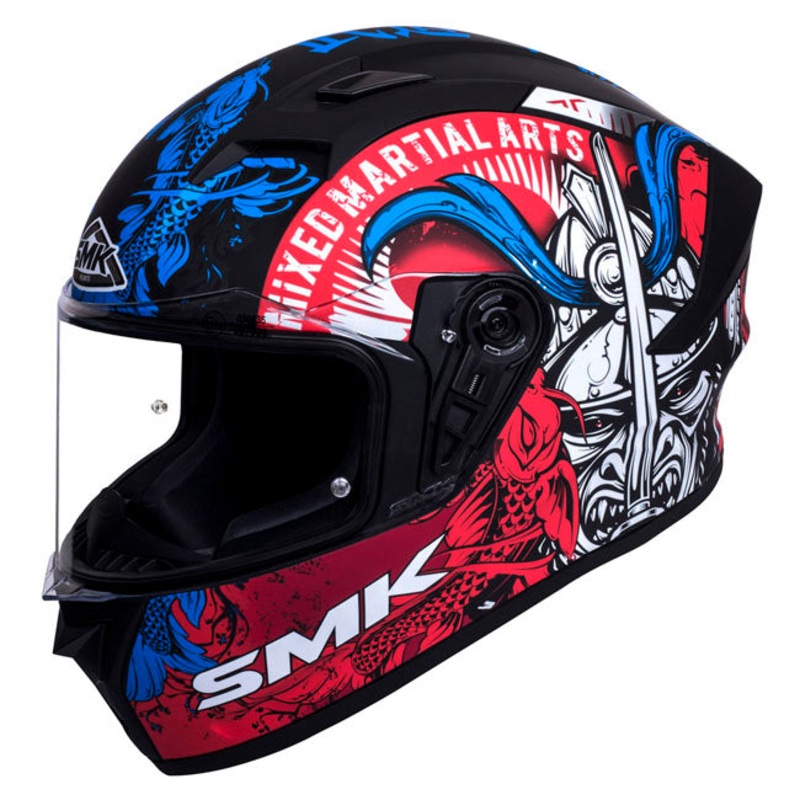 SMK Stellar Samurai Motorcycle Full Face Helmet (MA253) – Black/Blue/Red XS