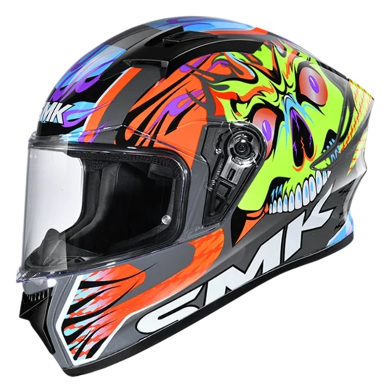 SMK Stellar Skull (GL647) Helmet – Grey Yellw Orange XS