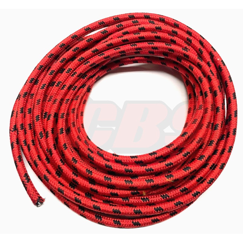 7MM Cloth Covered Spark Plug Wire – 1′ Red – Black Tracer