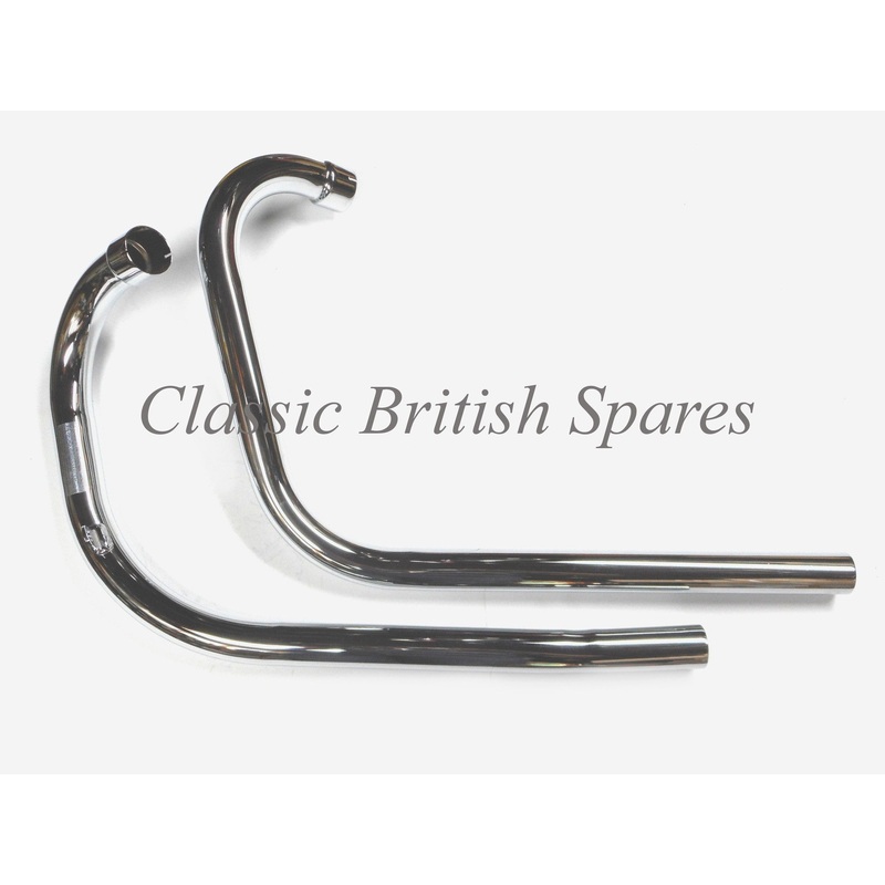 Triumph 650 Unit Twins Chrome Exhaust Pipes – 1963-72 – Choose Year / Style Taiwan (EMGO) 1963-1968 (650 – 70-5957 & 70-5958 – Unbalanced – Push-Over Spigot)