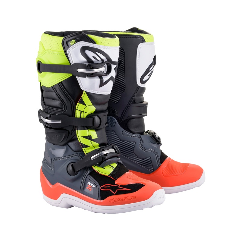 Alpinestars Tech 7S Youth – Dark Gray Red Fluo Yellow Fluo Boots US 2 / EU 34