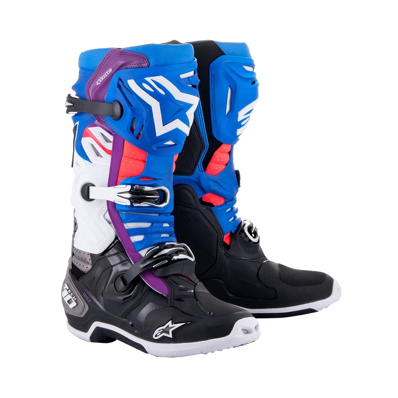 Alpinestars Tech 10 Supervented – Black Enamel Blue Purple White Boots US 10 / EU 44.5