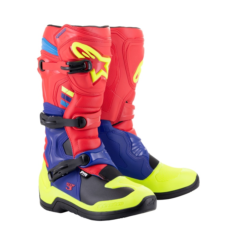 Alpinestars Tech 3 – Bright Red Dark Blue Yellow Fl Boots US 10 / EU 44.5