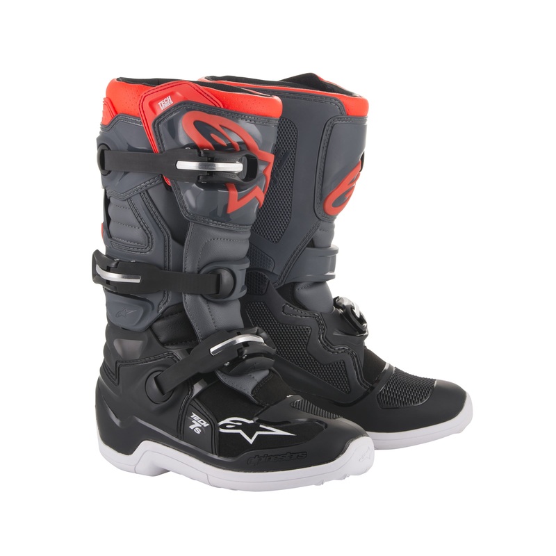 Alpinestars Tech 7S Youth – Black Dark Gray Red Fluo Boots US 2 / EU 34