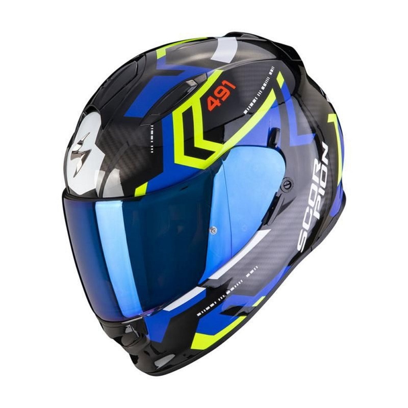 Scorpion Exo 491 Spin Black Blue Yellow Full Face Helmet 2XL / 63-64cm
