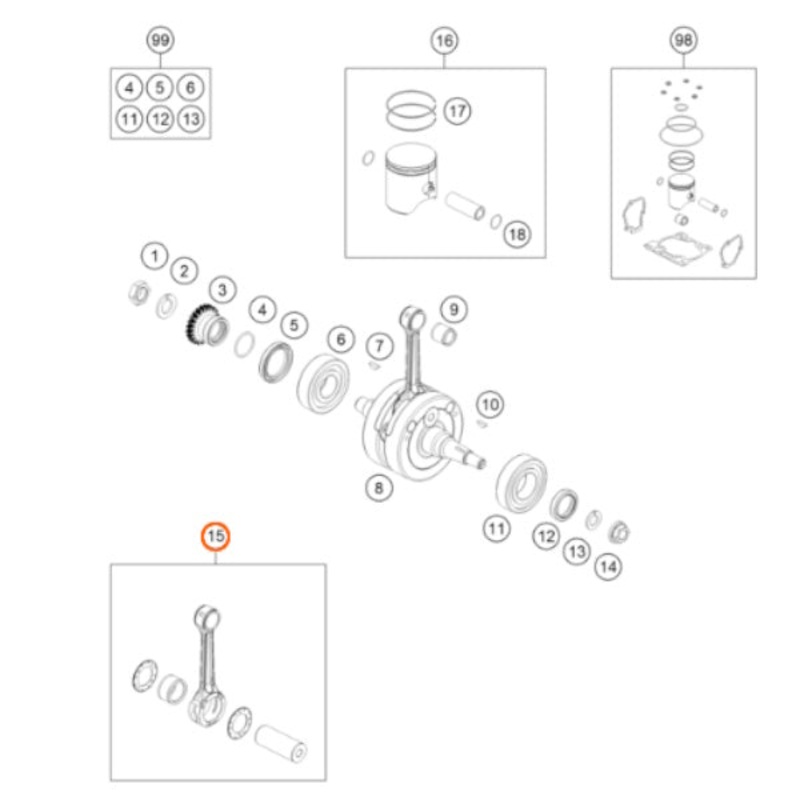 50430015044 Con Rod Repair Kit KTM Husqvarna SX TC EXC 125 150 2016 – 2024