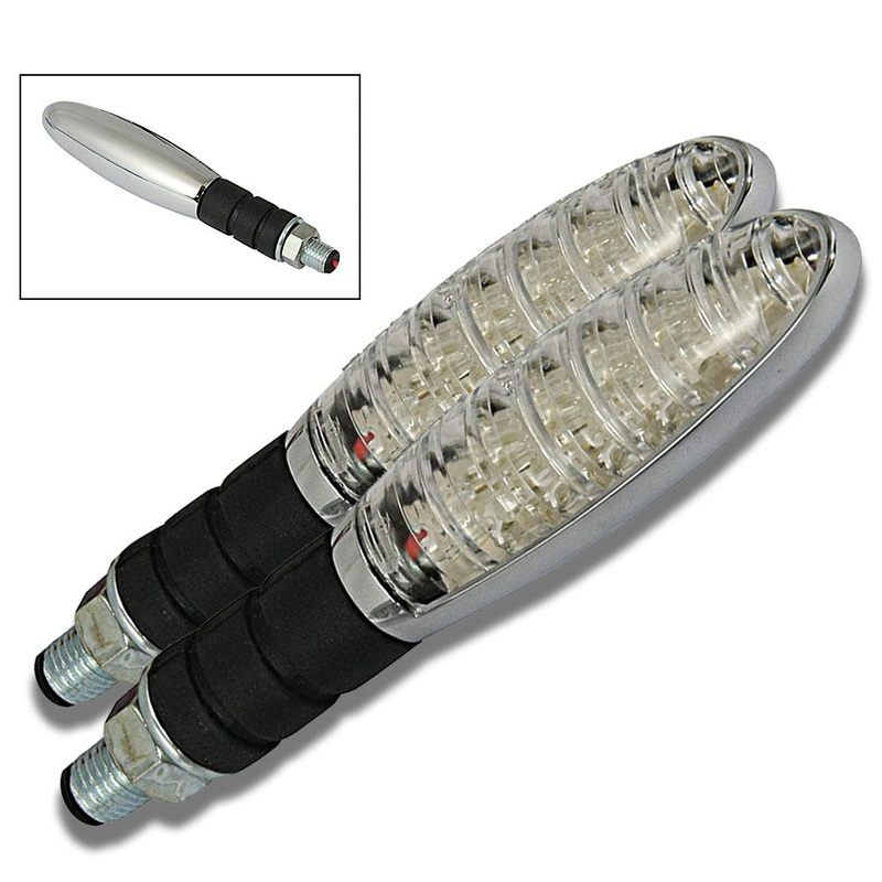 LED Torpedo Chrome/Clear Motorcycle Indicators 12v