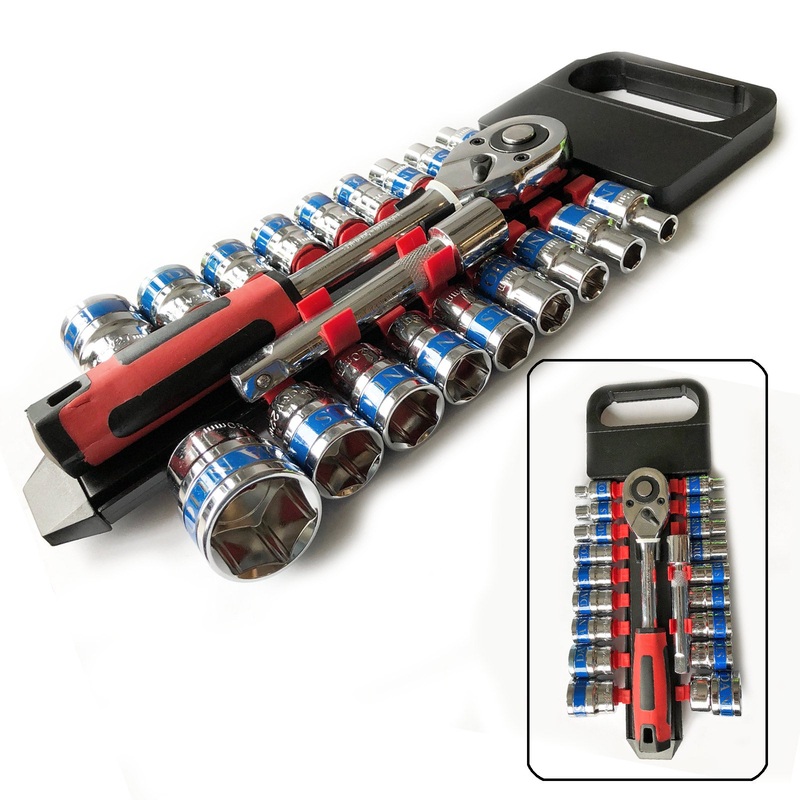 19 Piece 1/2 Drive Ratchet and Metric 8mm – 30mm Socket Set and Holder Storage