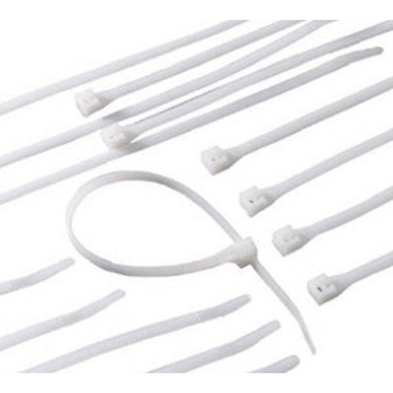 200mmx3.6mm Cable Ties White 100pk