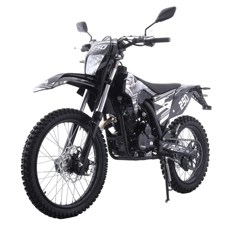 Free Shipping! X-PRO Knight DLX 250 Dirt Bike with All Lights and 5-Speed Manual Transmission, Electric/Kick Start! Big 21″/18″ Wheels! Zongshen Brand Engine! Black Factory Package