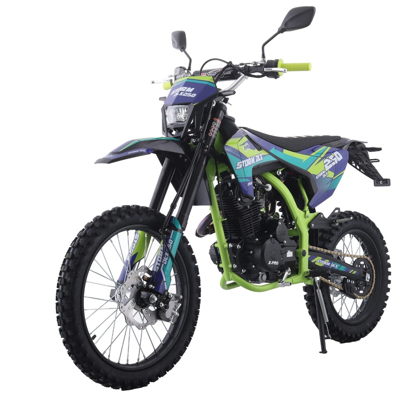 Free Shipping! X-PRO Storm DLX 250 Dirt Bike with All LED Lights and 5-Speed Manual Transmission, Electric/Kick Start! Big 19″/16″ Wheels! Zongshen Brand Engine! Black Factory Package