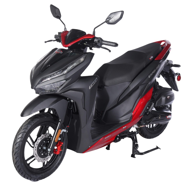 Free Shipping! X-PRO Capri 150cc Moped Scooter with 14″ Aluminum Wheels, Electric/Kick Start! Large LED Lights! Black/Red Factory Package