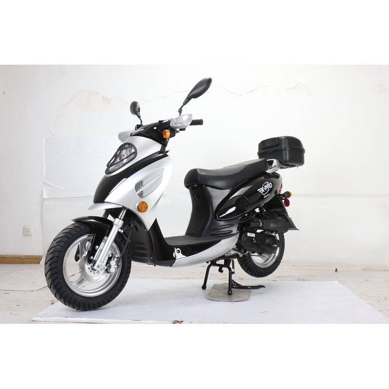 Free Shipping! X-PRO Oahu 50cc Moped Scooter with 10″ Aluminum Wheels, Rear Trunk! Electric/Kick Start! Large Headlight! Black Factory Package