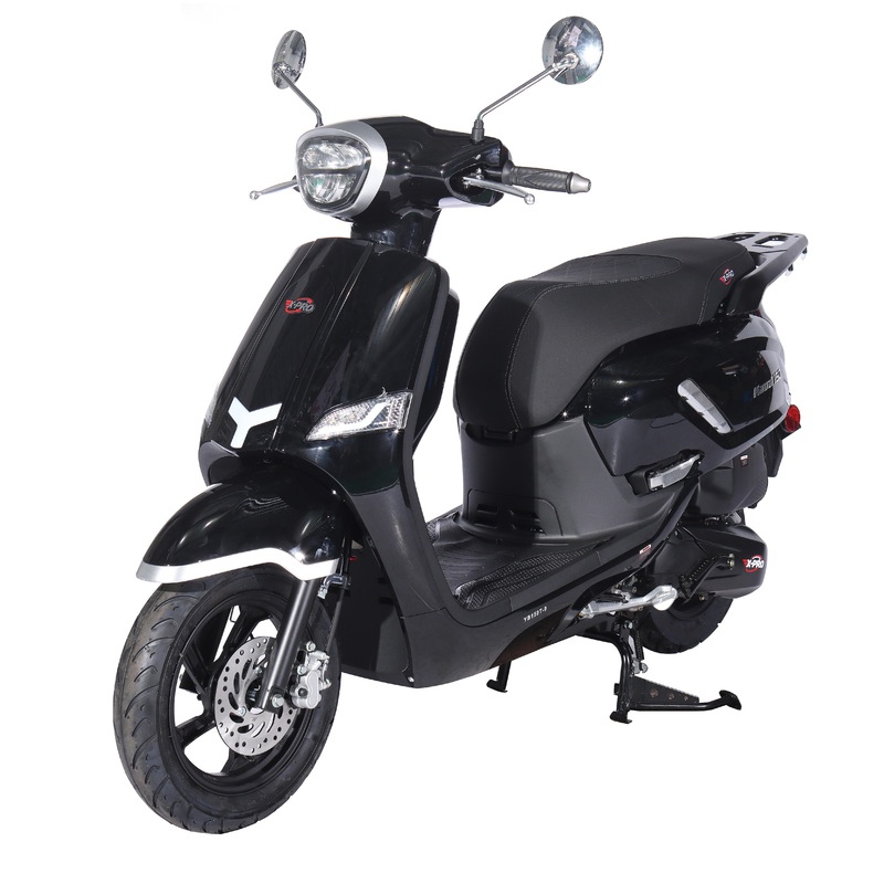 X-PRO Kauai 150cc Moped Scooter with 12″/10″ Aluminum Wheels, Electric/Kick Start! Large LED Lights! Black Factory Package