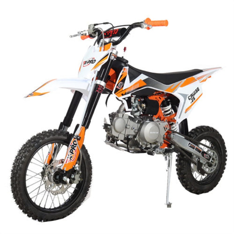 Free Shipping! X-PRO Cruise 125cc Dirt Bike with 4-Speed Manual Transmission, Kick Start, Big 14″/12″ Tires! Zongshen Brand Engine! Orange