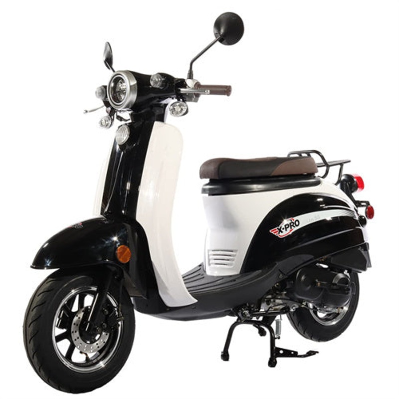 Free Shipping! X-PRO Milan 50 50cc Moped Scooter with 10″ Wheels, Electric/Kick Start, Large Headlight! Assembled In Crate! Blue/White