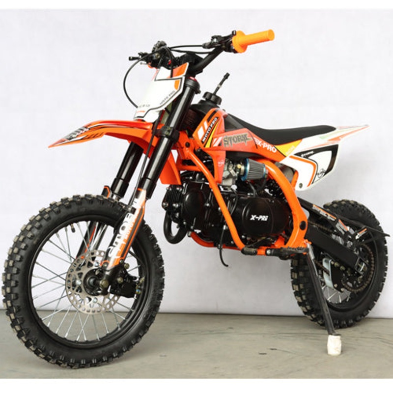 Free Shipping! X-PRO Storm 125cc Dirt Bike with 4-speed Manual Transmission, Kick Start! Big 14″/12″ Tires! Zongshen Brand Engine! Orange Factory Package