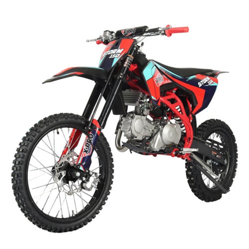 Free Shipping! X-PRO Storm 150 Dirt Bike with 4-Speed Manual Transmission, Electric/Kick Start, Big 19″/16″ Tires! Black Factory Package