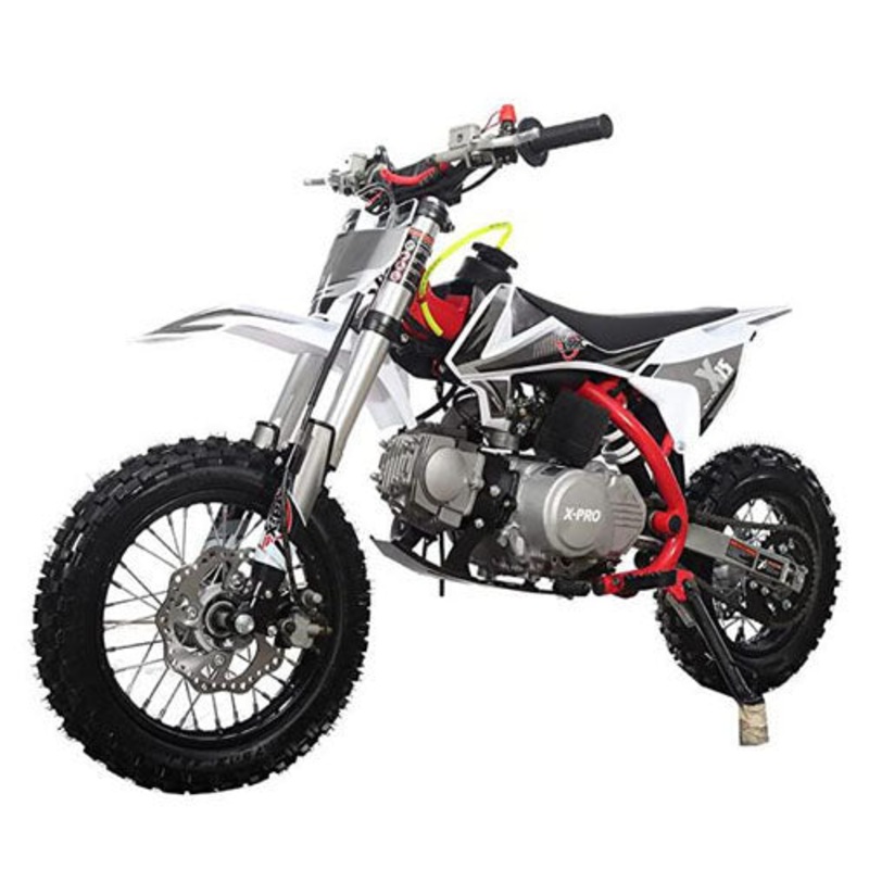 Free Shipping! X-PRO X15 110cc Dirt Bike with Semi-Automatic Transmission, Kick Start, Hydraulic Disc Brake! Chain Drive! 12″/10″ Wheels! Black Factory Package