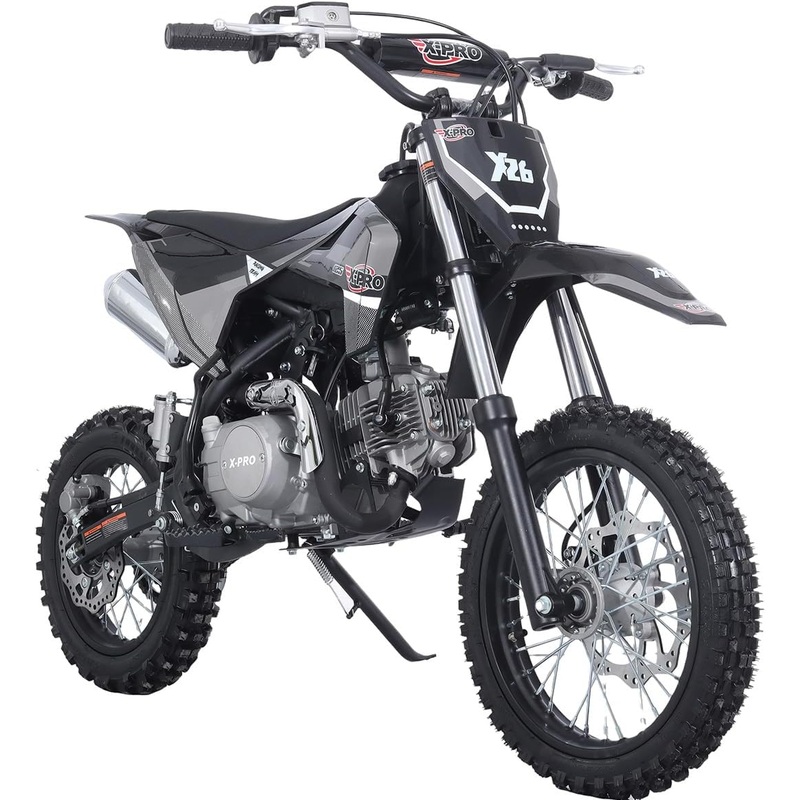 Free Shipping! X-PRO X26 125cc Dirt Bike with 4-Speed Manual Transmission, Kick Start, Big 14″/12″ Tires! Zongshen Brand Engine! Black Factory Package
